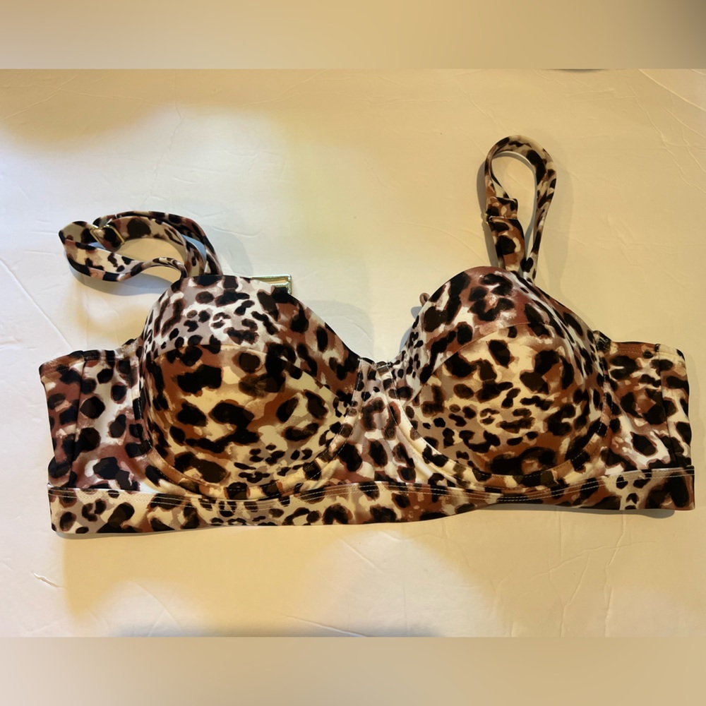 Time and Tru Cheetah Leopard Print Bikini Top Large 12-14 Chic Luxe Swim Tanning